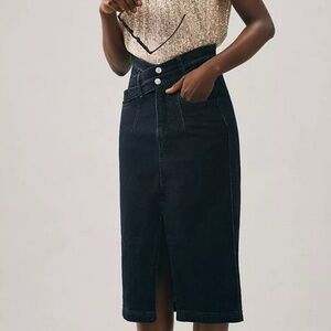 Anthropologie Pilcro Double Waist Denim Midi Skirt